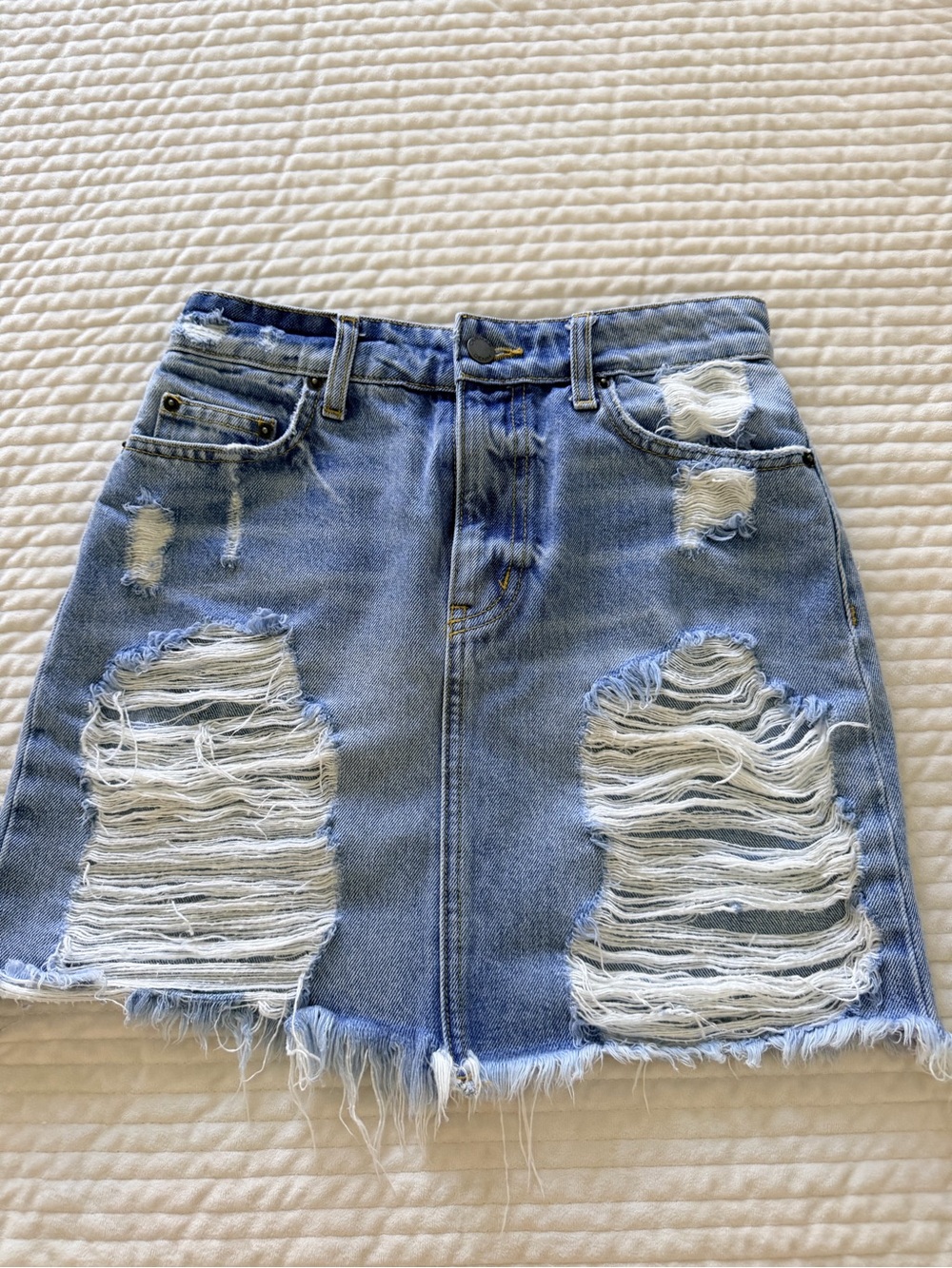 Carmar Light Blue Distressed Denim Mini Skirt